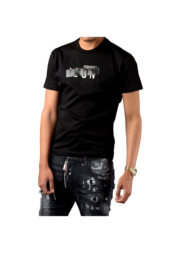 Dsquared2 Be ICON T-Shirt Schwarzes Tape