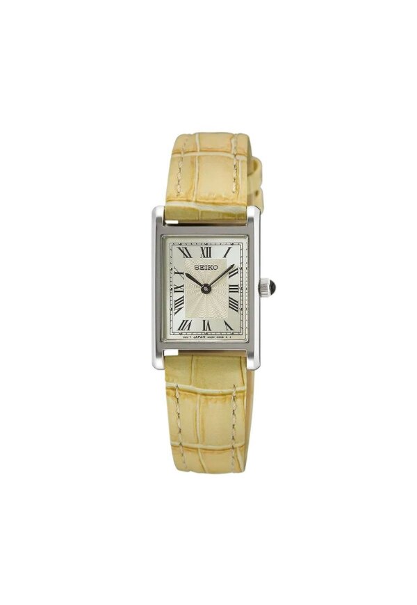 Seiko Classic Damenuhr silber gelb Lederarmband SWR095P1