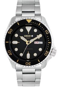 Seiko Sports 5 Herrenuhr silber schwarz gelb SRPD57K1