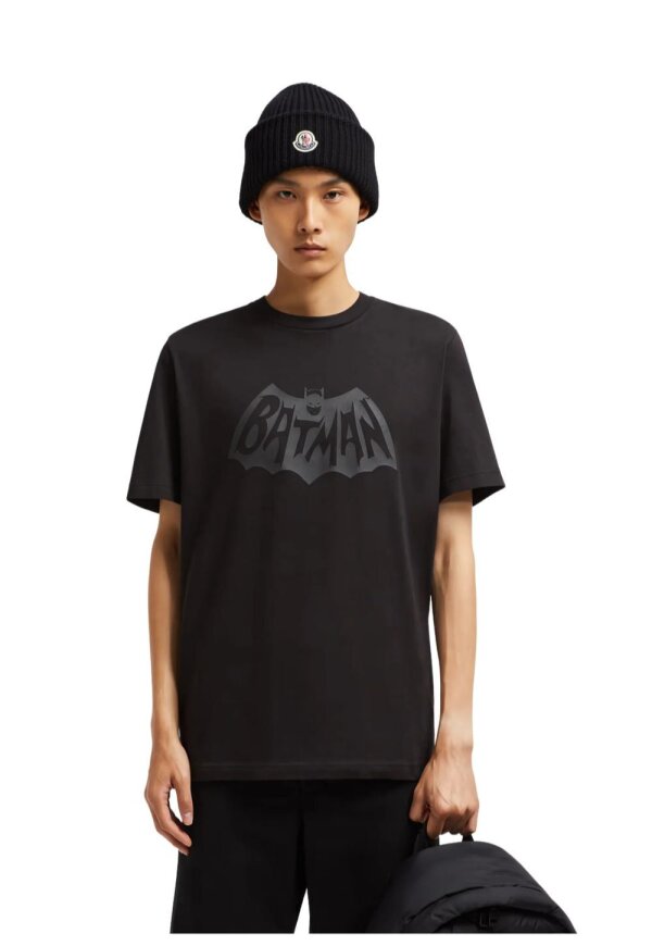 Moncler Batman Logo Cotton T Shirt Herren schwarz