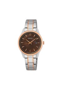 Seiko Damenuhr silber braun SUR476P1