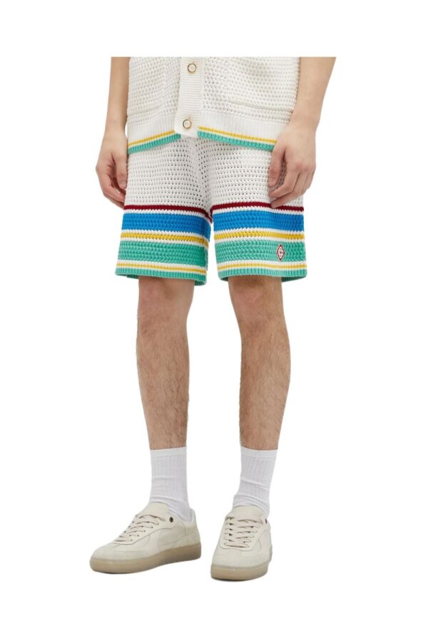 Casa Blanca Mens Crochet Tennis Shorts in White/Blue Multi