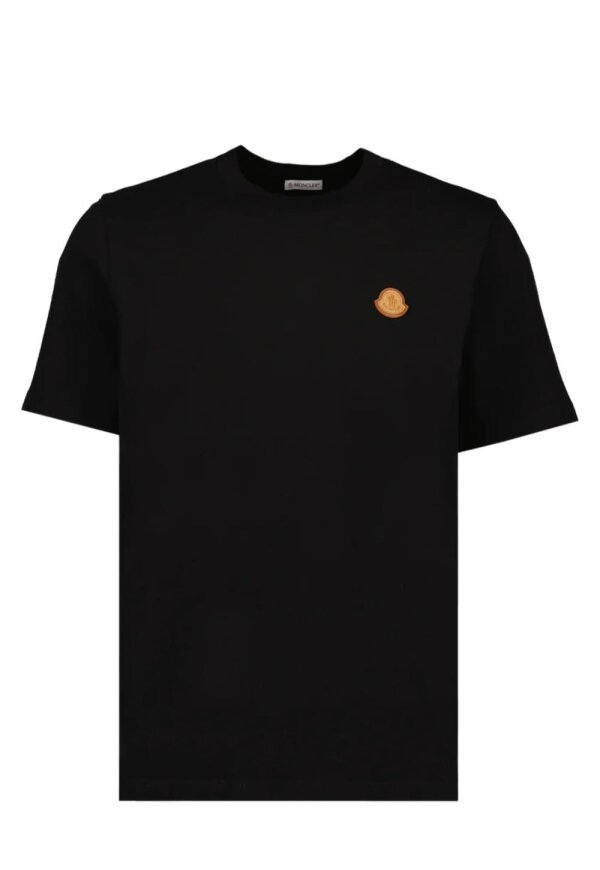 Moncler Leder Logo T-Shirt in schwarz