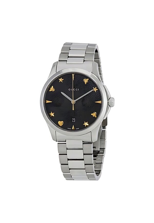 Gucci G Timeless Damenuhr aus Edelstahl silber schwarz