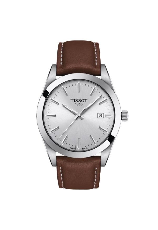 Tissot Gentleman Herrenuhr silber braun Lederarmband