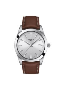 Tissot Gentleman Herrenuhr silber braun Lederarmband