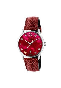 Gucci G Timeless Damenuhr silber rot Lederarmband