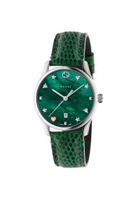 Gucci G Timeless Damenuhr aus Edelstahl silber grün...