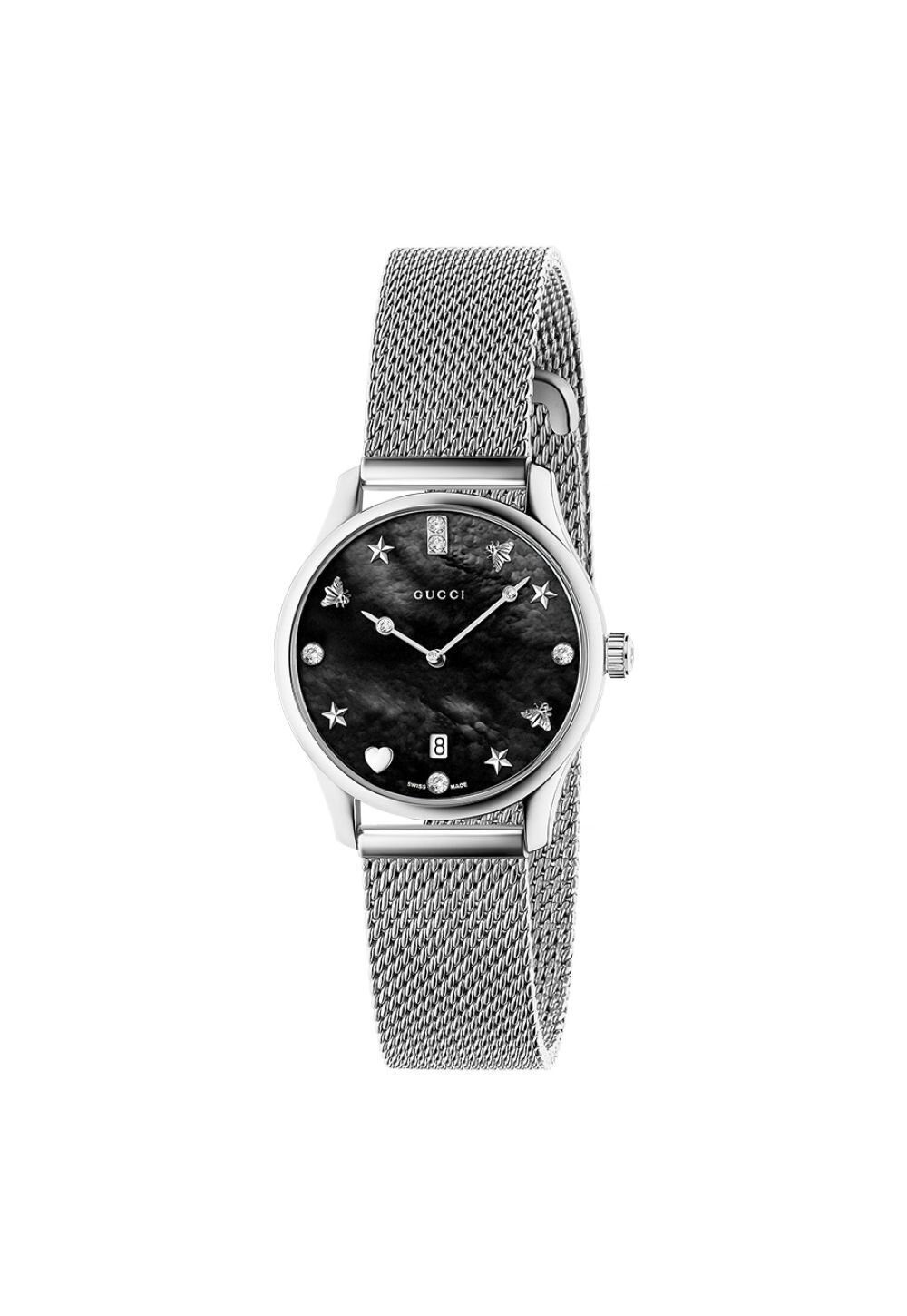 Gucci G Timeless Damenuhr Edelstahl silber grau Lederarmband