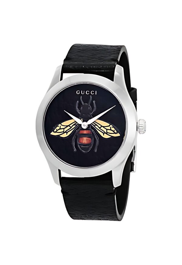 Gucci G Timeless Damenuhr aus Edelstahl silber schwarz mit Schmetterling