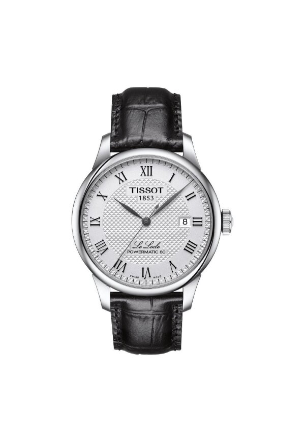 Tissot Le Locle Powermatic 80 Herrenuhr silber schwarz Lederarmband