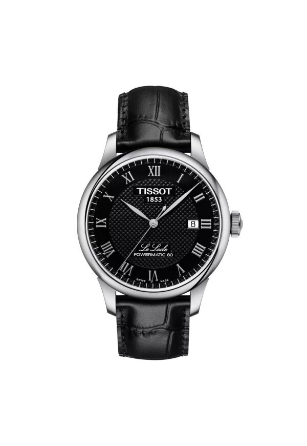Tissot Le Locle Powermatic 80 Herrenuhr silber schwarz Lederarmband