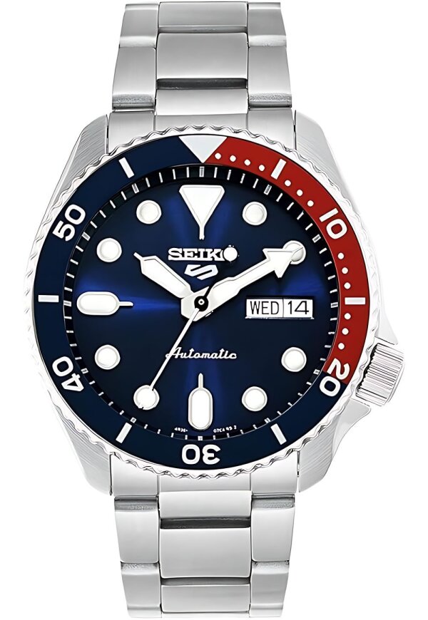 Seiko 5 Sports Herrenuhr silber rot blau SRPD53K1
