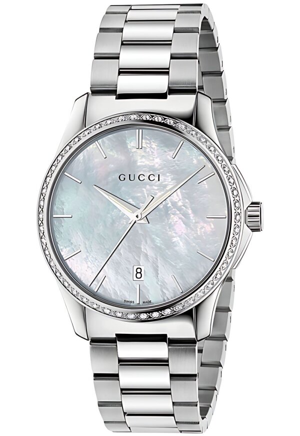 Gucci G-Timeless Herrenuhr aus Edelstahl mit Perlmutt Ziffernblatt Model YA126444