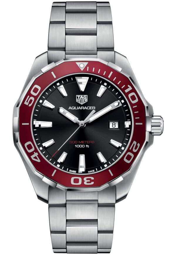 Tag Heuer Aquaracer Herrenuhr silber schwarz rot WAY101B.BA0746