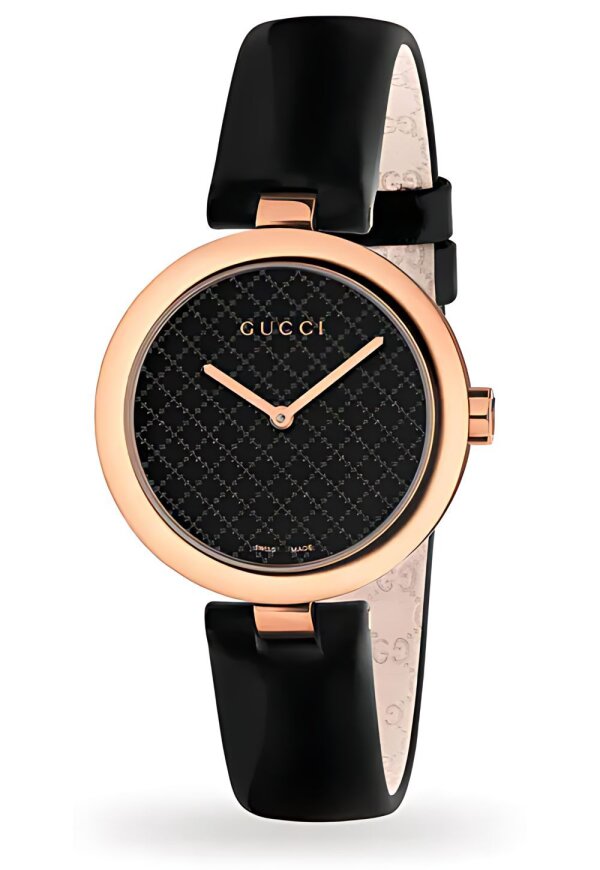 Gucci Diamantissima Lady Damenuhr aus Edelstahl roségold schwarz