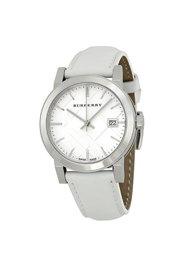 Burberry Damenuhr silber weiß Lederarmband