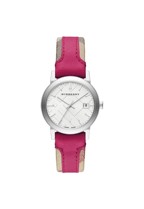 Burberry The City Damenuhr silber rot Lederarmband