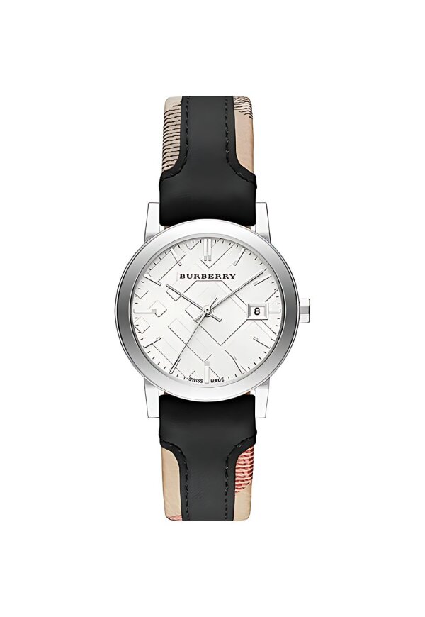Burberry The City Damenuhr silber schwarz Lederarmband
