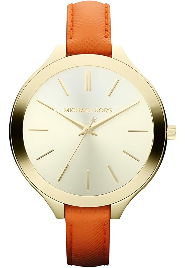 Michael Kors Slim Runway Lady Damenuhr gold orange Lederarmband MK2275