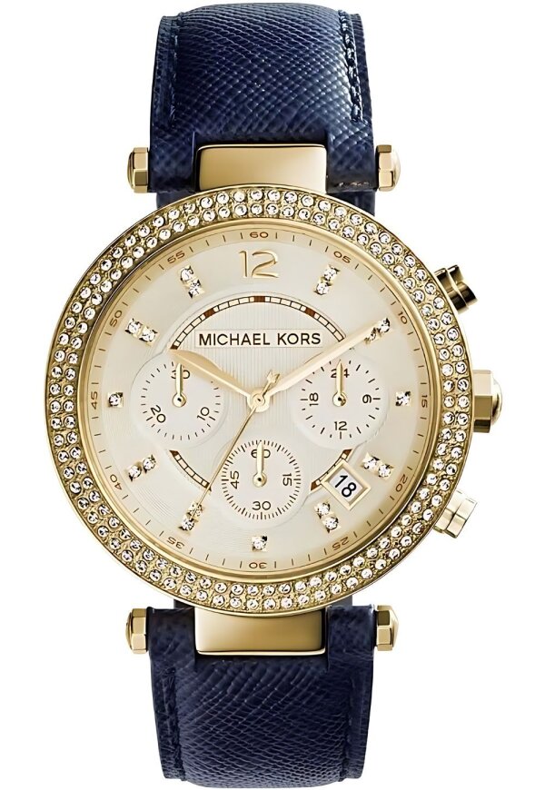 Michael Kors Parker Lady Damenuhr Chronograph gold blau