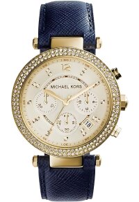 Michael Kors Parker Lady Damenuhr Chronograph gold blau