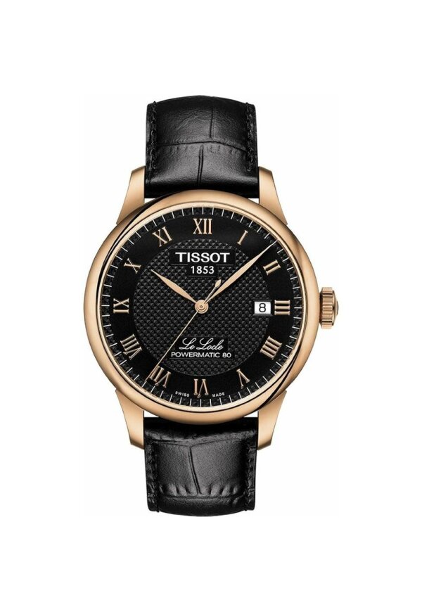 Tissot Le Locle Powermatic 80 Herenuhr roségold schwarz Lederarmband