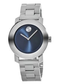 Movado Bold Damenuhr silber blau Edelstahl elegante...