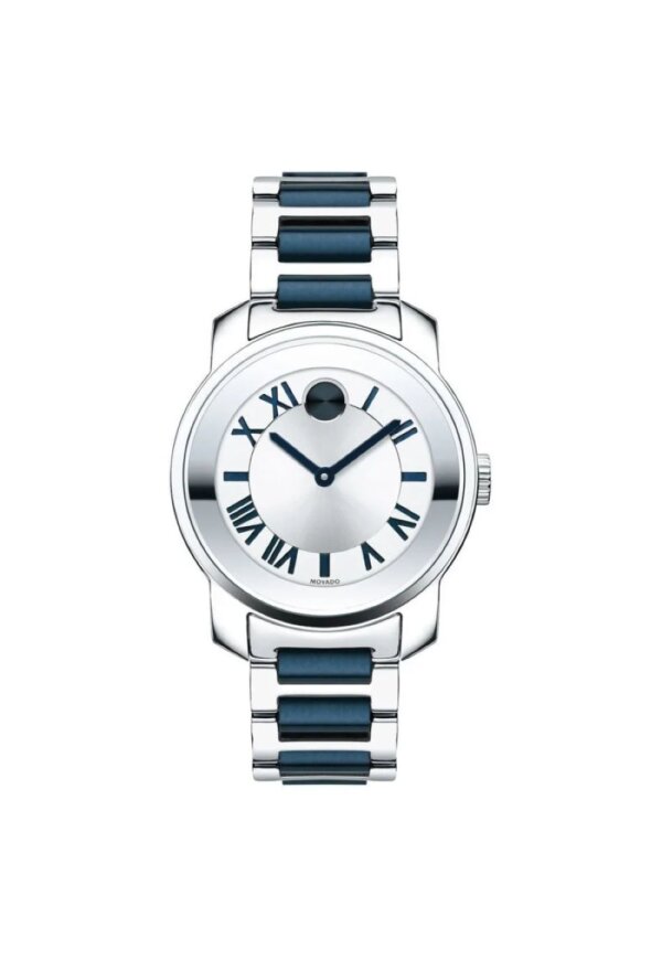 Movado Bold Damenuhr silber blau Edelstahl