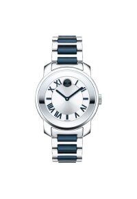 Movado Bold Damenuhr silber blau Edelstahl