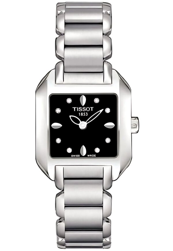 Tissot T-Wave Damenuhr silber schwarz rechteckig Edelstahl
