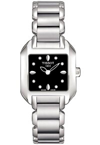 Tissot T-Wave Damenuhr silber schwarz rechteckig...