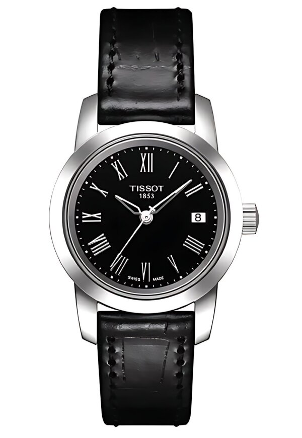 Tissot Classic Dream Lady Damenuhr silber schwarz Lederarmband