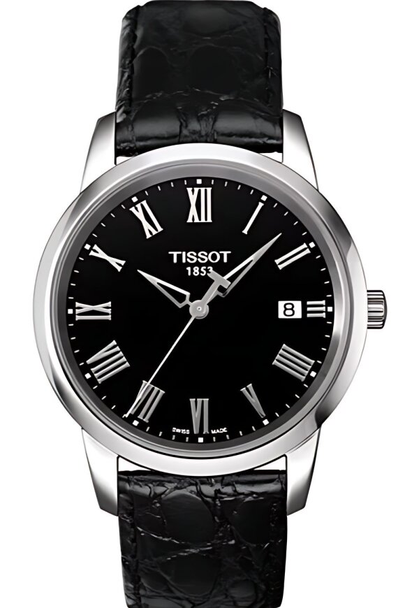 Tissot Classic Dream Herrenuhr silber schwarz Lederarmband