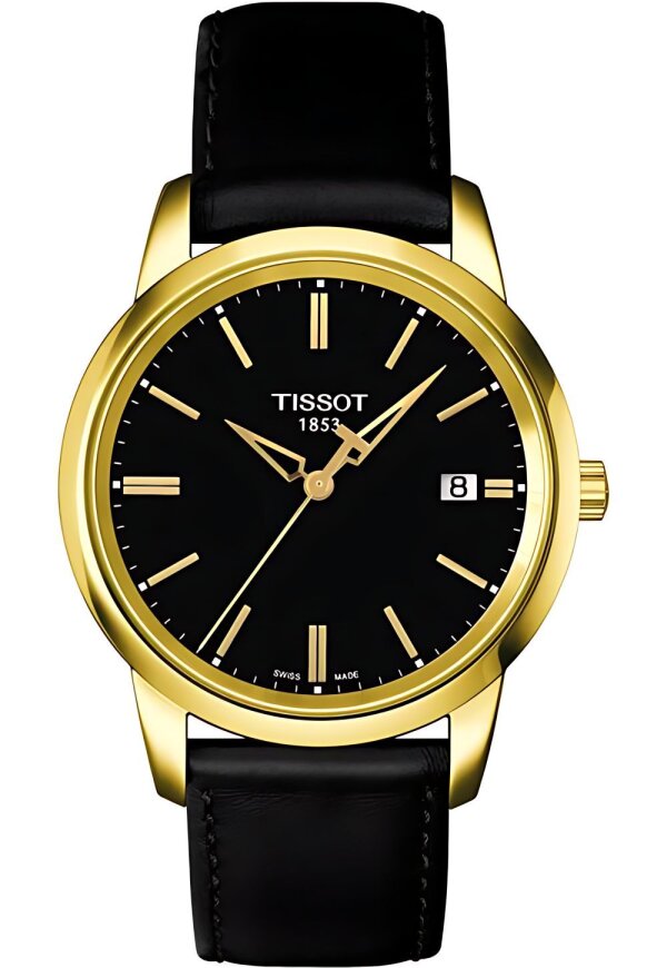 Tissot Classic Dream Herrenuhr schwarz gold Lederarmband