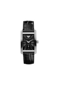 Emporio Armani Damenuhr silber schwarz Lederarmband