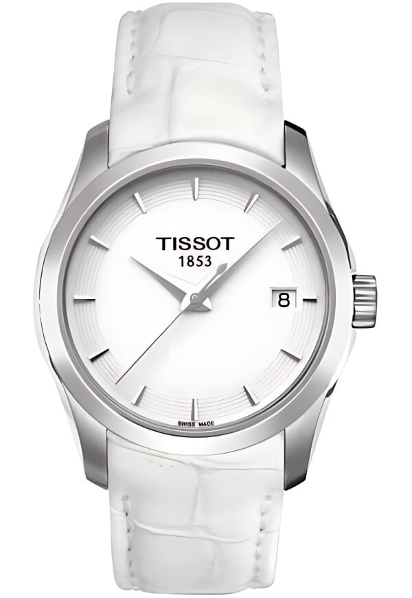 Tissot Couturier T-Lady Damenuhr silber weiß Lederarmband