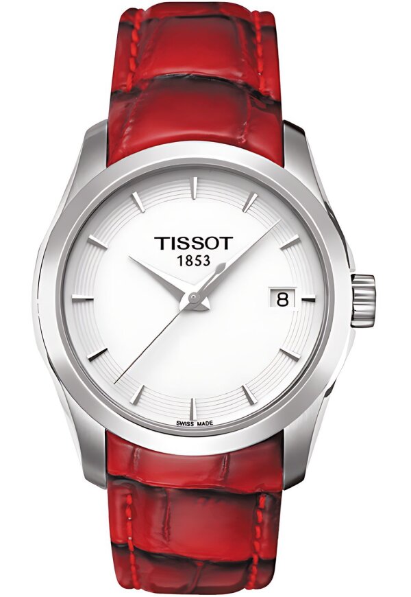 Tissot Couturier Lady Damenuhr silber rot Lederarmband