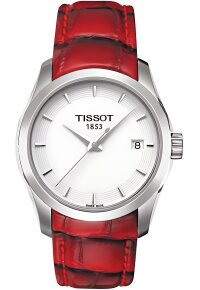 Tissot Couturier Lady Damenuhr silber rot Lederarmband