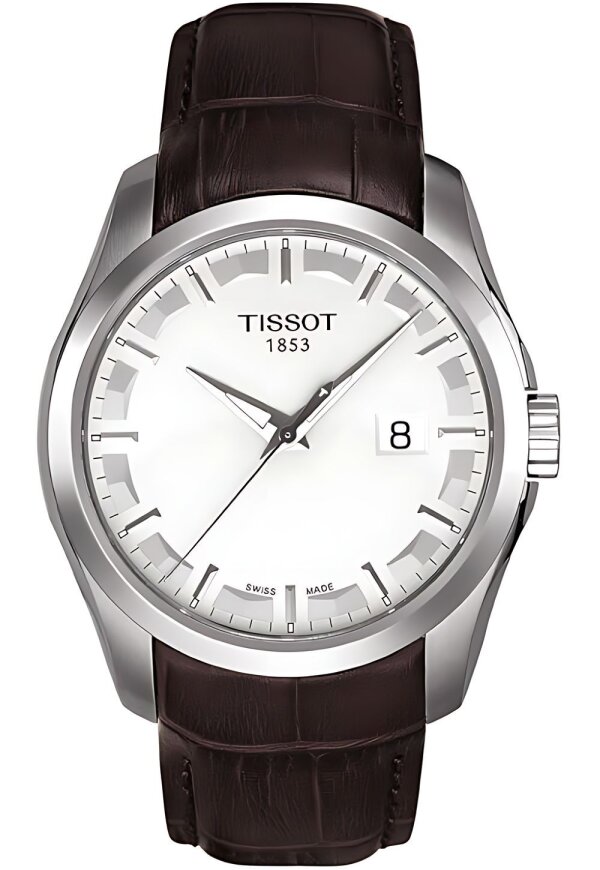 Tissot Couturier Herrenuhr silber braun Lederarmband