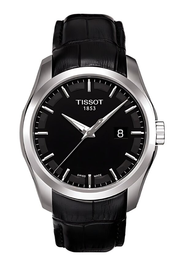 Tissot Couturier Herrenuhr silber schwarz Lederarmband