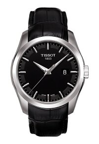 Tissot Couturier Herrenuhr silber schwarz Lederarmband