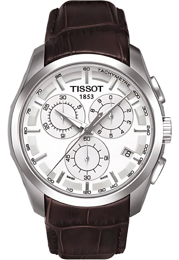 Tissot Couturier Herrenuhr silber braun Lederarmband