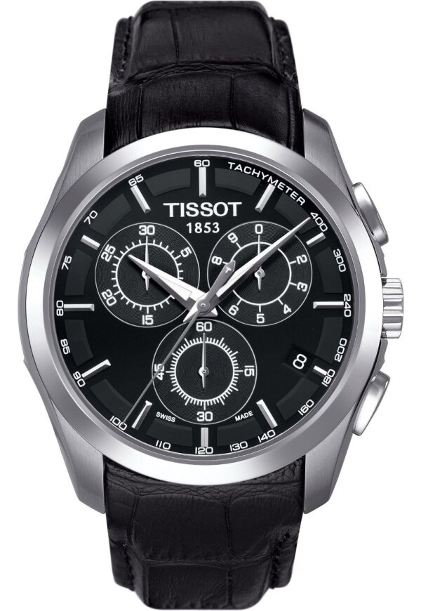 Tissot Couturier Herrenuhr Chronograph silber schwarz Lederarmband
