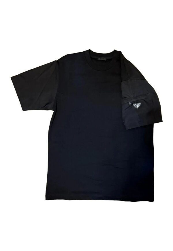 PRADA Stretch Cotton T-shirt With Nylon Details In Black