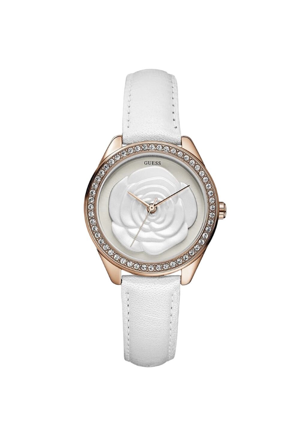 Guess Mini Rose Diamonds Damenuhr gold weiß Lederarmband