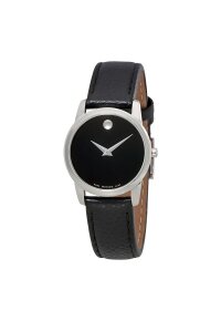 Movado Museum Classic Damenuhr silber schwarz Lederarmband