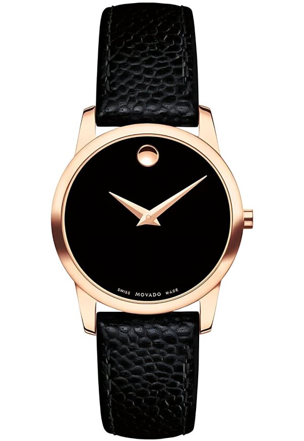 Movado Museum Damenuhr roségold schwarz Lederarmband