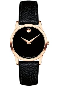 Movado Museum Damenuhr roségold schwarz Lederarmband