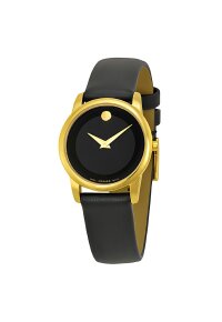 Movado Museum Damenuhr gold schwarz Lederarmband